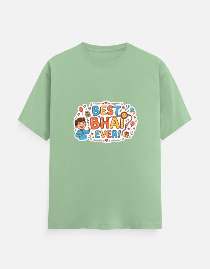 Unisex crew-neck T-shirt, sage green, “Best Bhai Ever” printed graphic on front