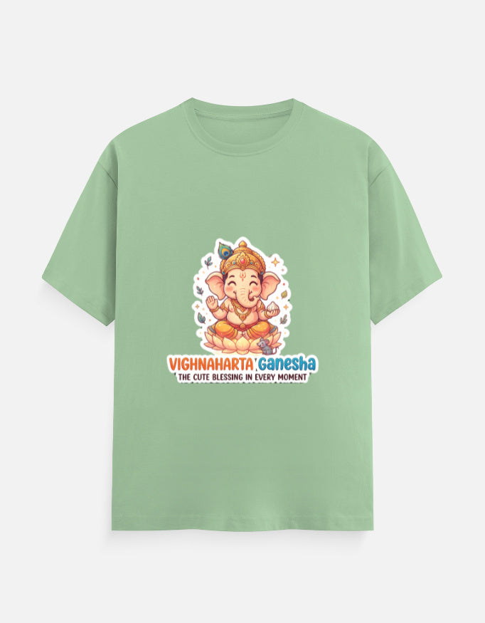 Light green unisex crew-neck t-shirt with Ganesha graphic on front