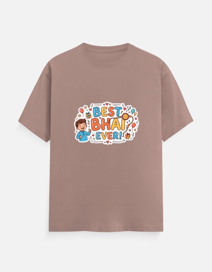 Unisex crew-neck T-shirt, taupe, “Best Bhai Ever” printed graphic on front