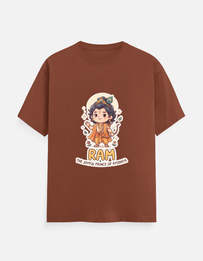 Unisex crew-neck graphic T-shirt, brown/red with Ram character front print.