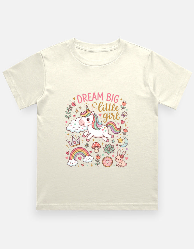 Off-white kids graphic crew-neck T-shirt with unicorn and floral "DREAM BIG" print
