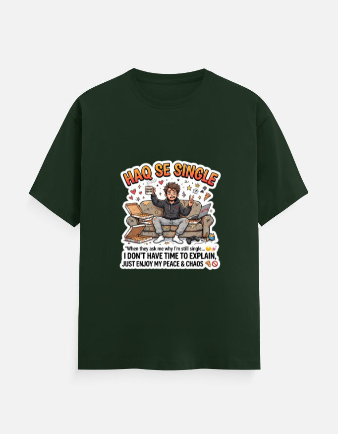Bottle green unisex crew-neck t-shirt with colorful Hindi slogan graphic on front