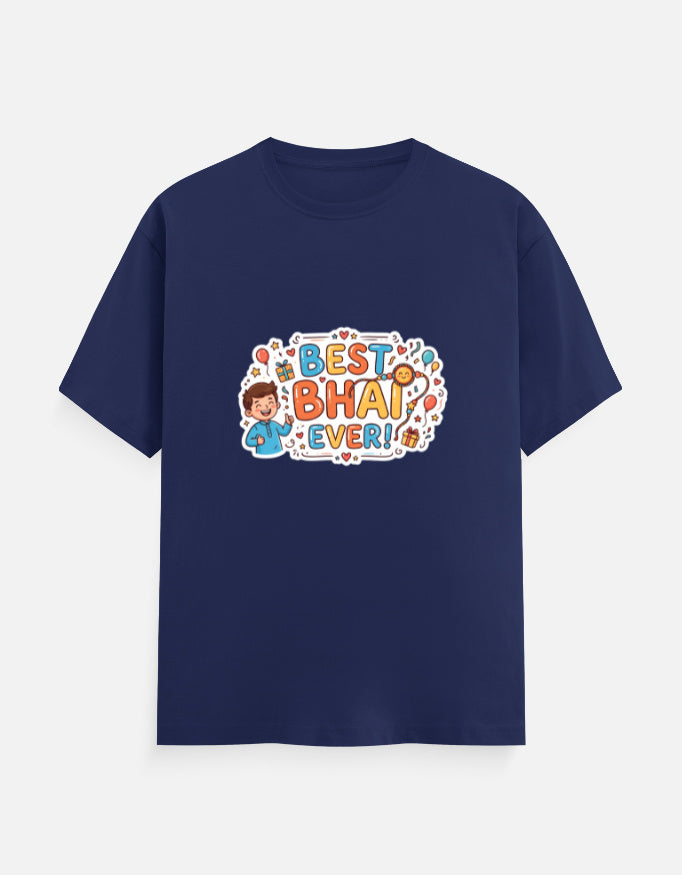 Unisex crew-neck T-shirt, royal blue, “Best Bhai Ever” printed graphic on front