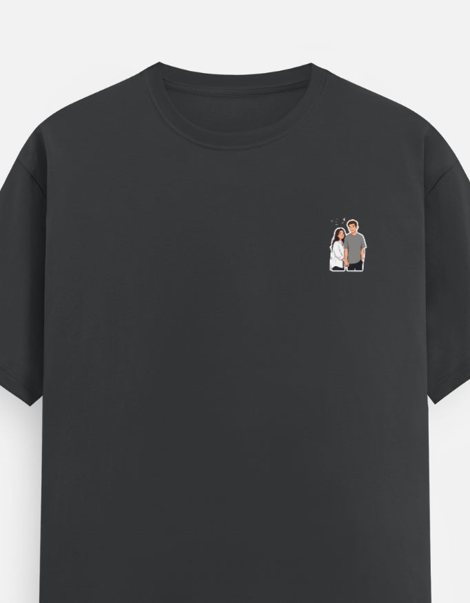 Steel grey unisex crew-neck T-shirt with short sleeves and small chest graphic.