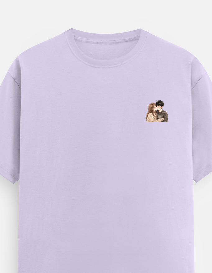 Unisex crewneck T-shirt, lavender with small chest couple graphic