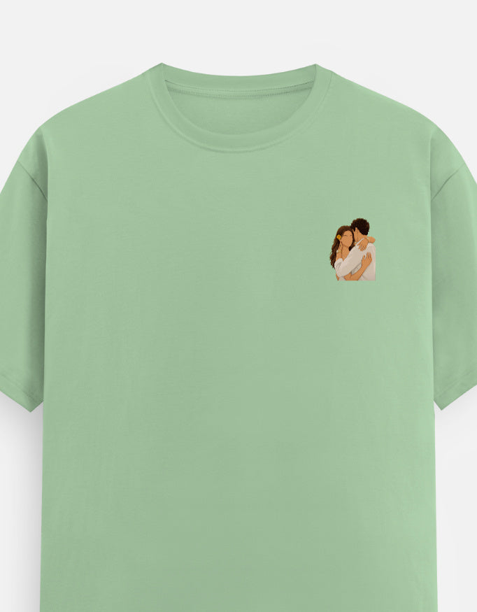 Unisex crew neck T-shirt, jade green, small chest graphic logo on the front.